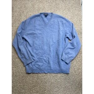 LANDS' END men's Sky Blue 100% Cashmere V-neck Sweater XL Luxe Plush Pullover